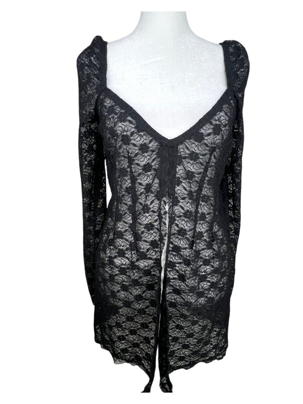 Free People Black Floral Lace Long Sleeve Tunic Top Womens Small New - Picture 9 of 15